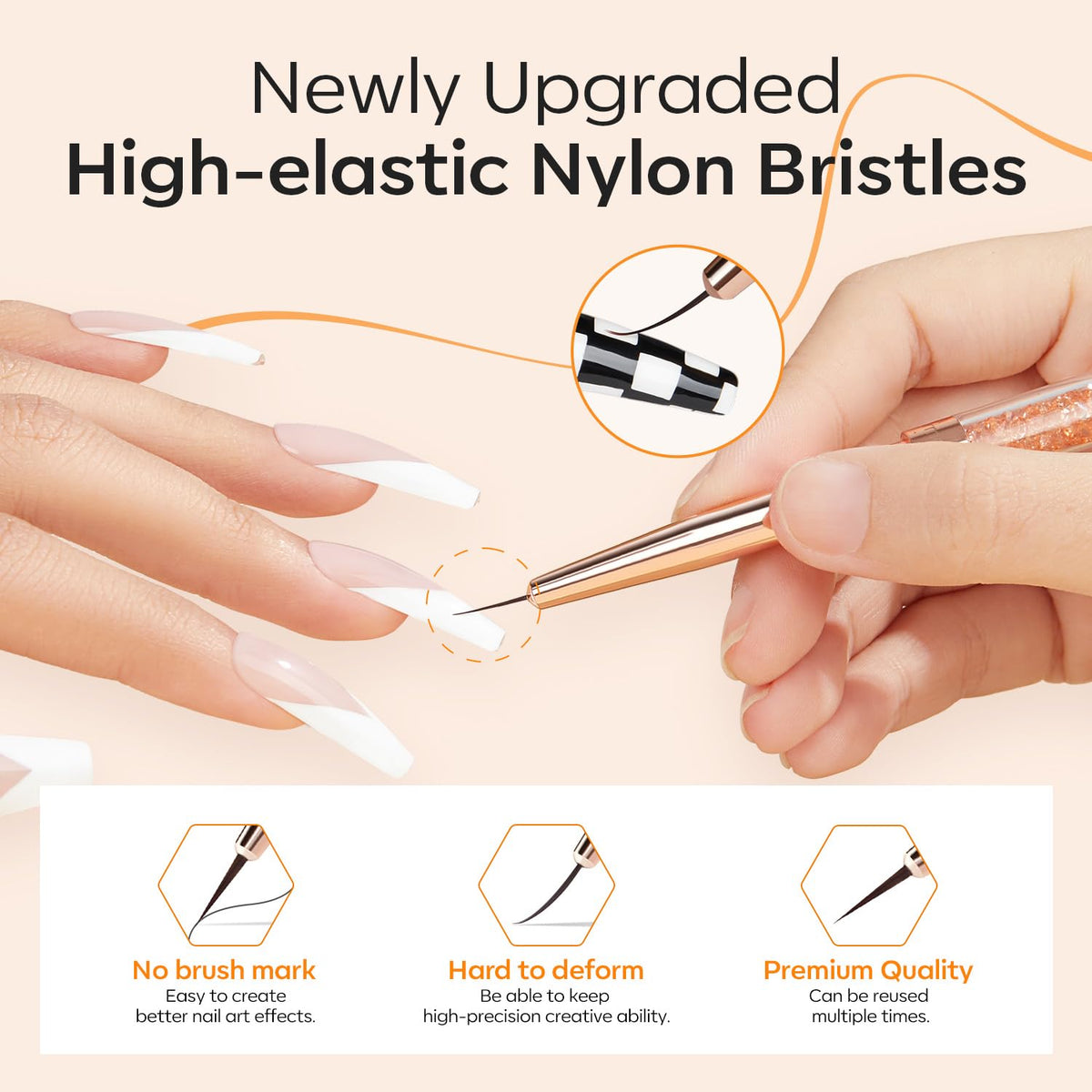modelones brush painting a thin line on a nail demonstrating precision and clean strokes