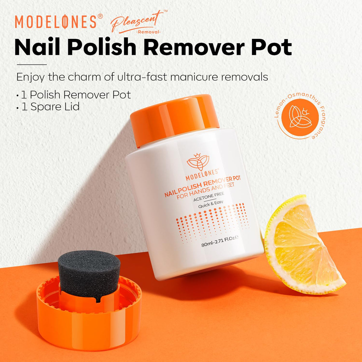 modelones finger dipped into sponge showing fast polish removal benefit