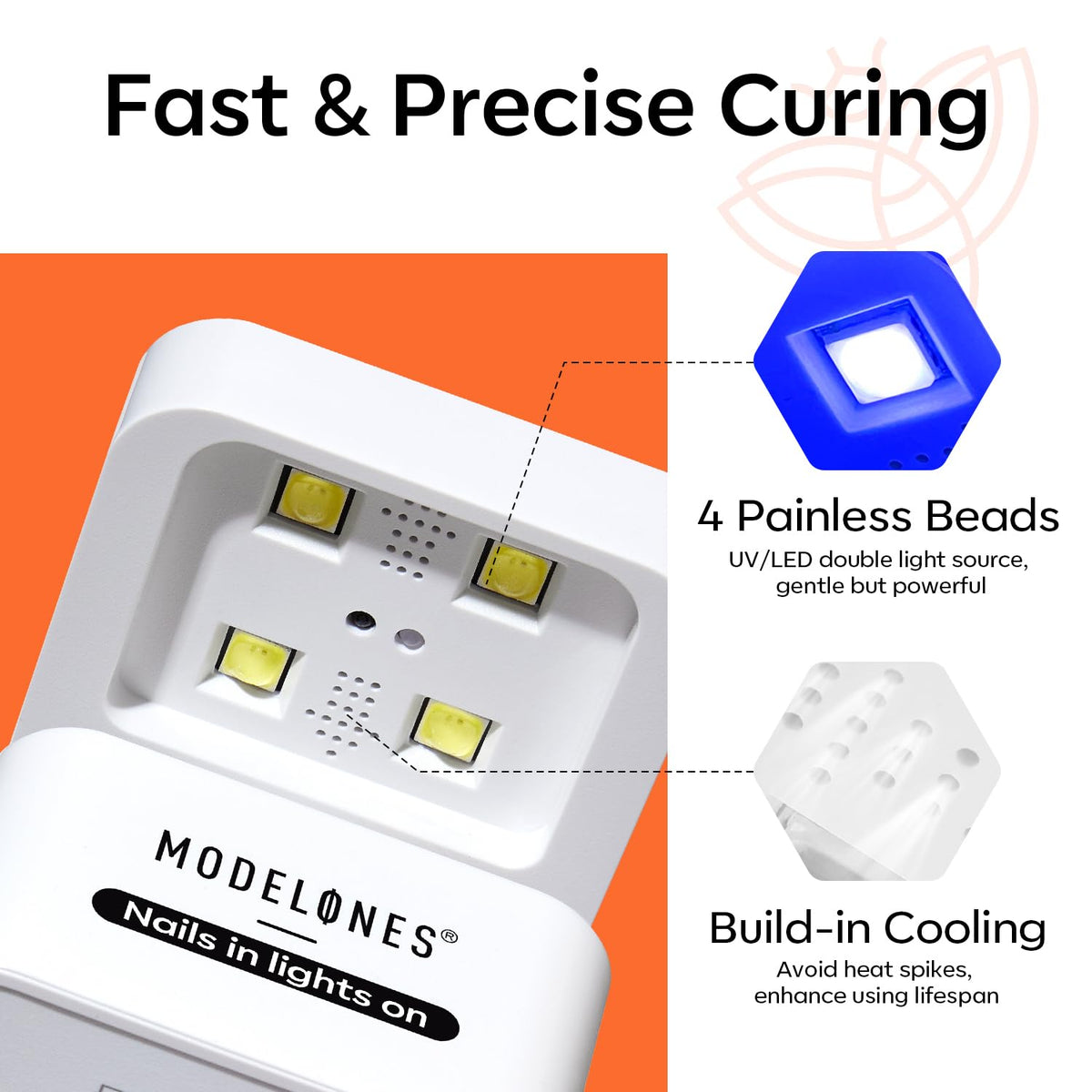 modelones in use hand under lamp curing nails quickly and evenly