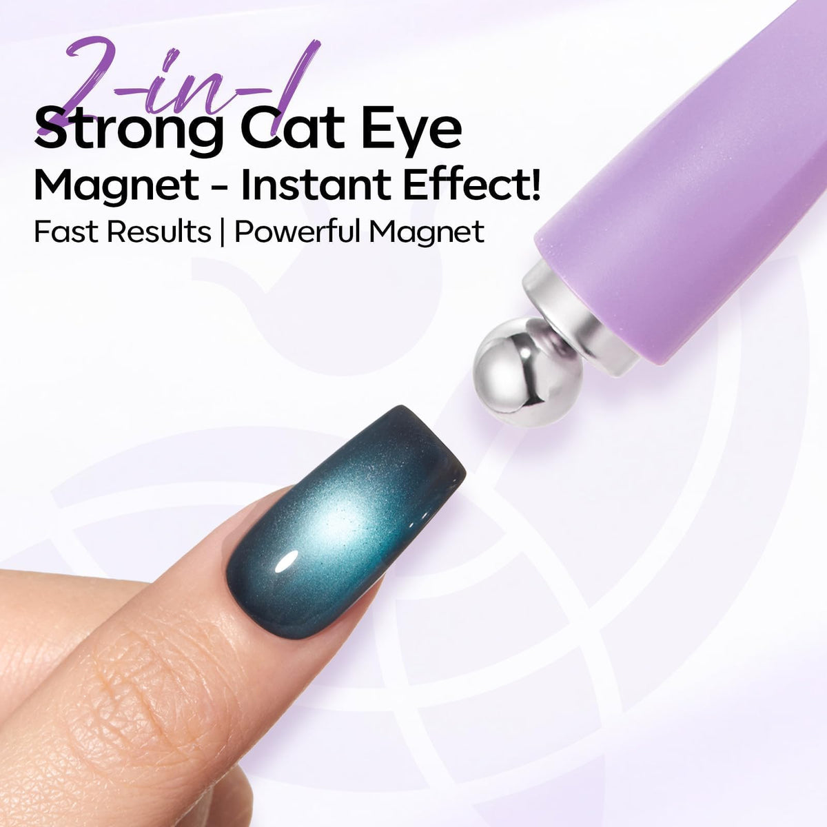 Modelones magnet held above wet gel polish demonstrating easy-at-home use
