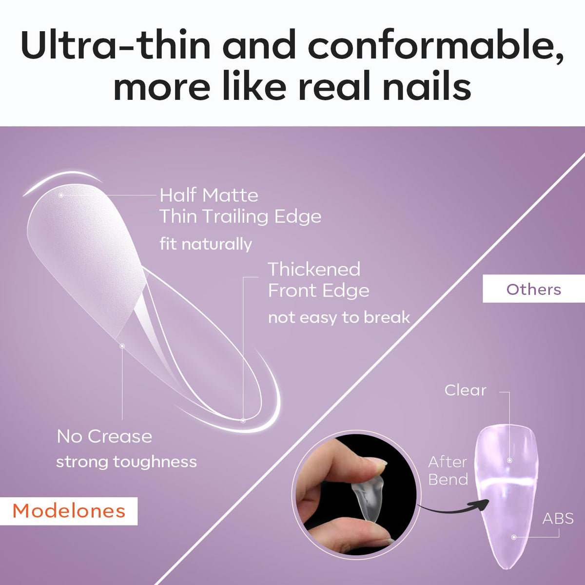 modelones tips being applied as press-on nails for fast at-home manicures