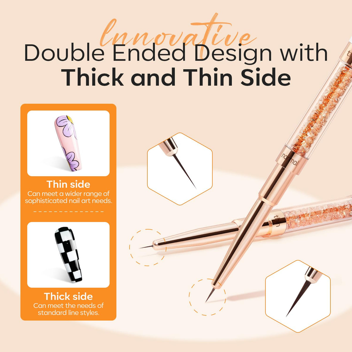 modelones brushes aligned with a ruler to show 7,11,15,20mm tip length options for scale