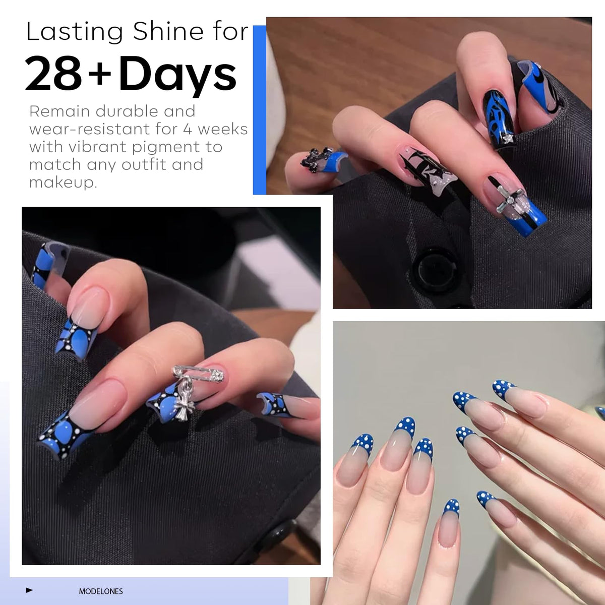 modelones lifestyle shot at beach with blue nails matching seaside outfit aesthetic
