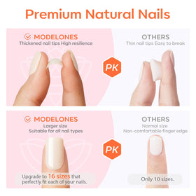 modelones woman wearing white oval press-ons showcasing elegant look