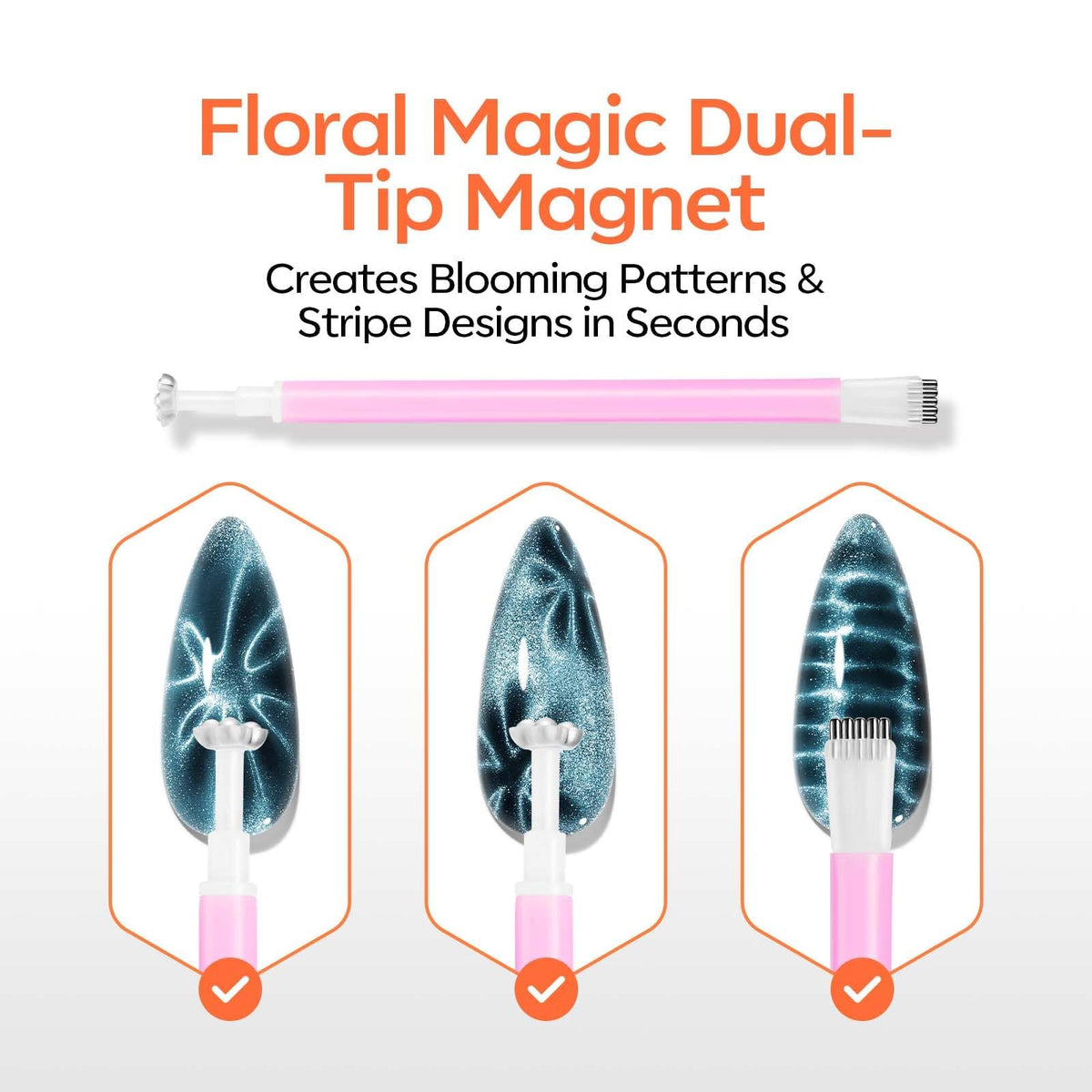 modelones magnet held above nail showing how to form cat-eye