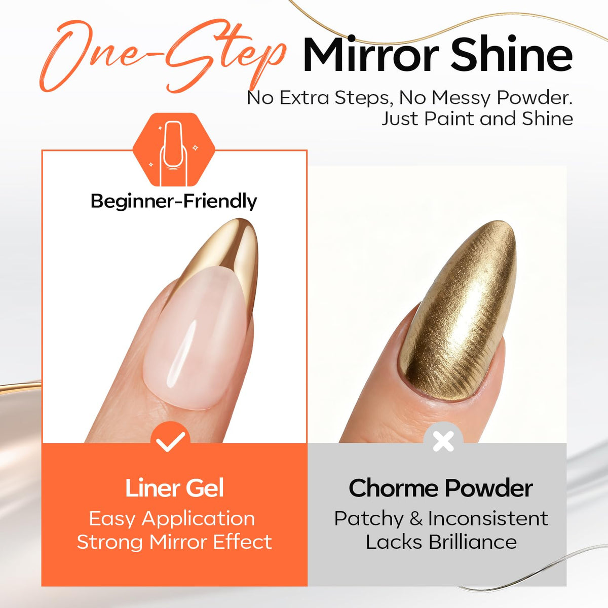 modelones manicure before and after showing transformative chrome mirror result