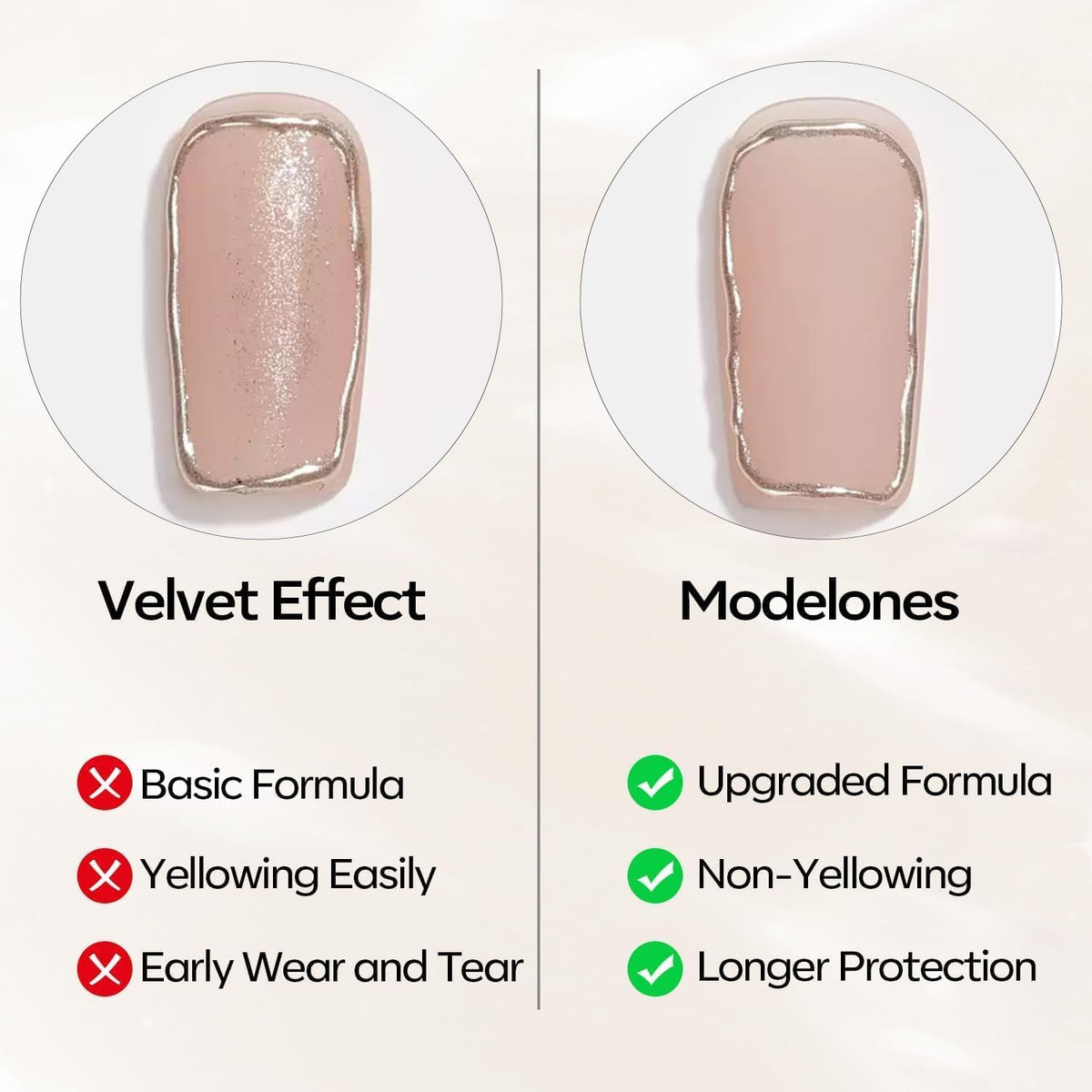 modelones side-by-side matte versus gloss nails showing distinct velvet finish