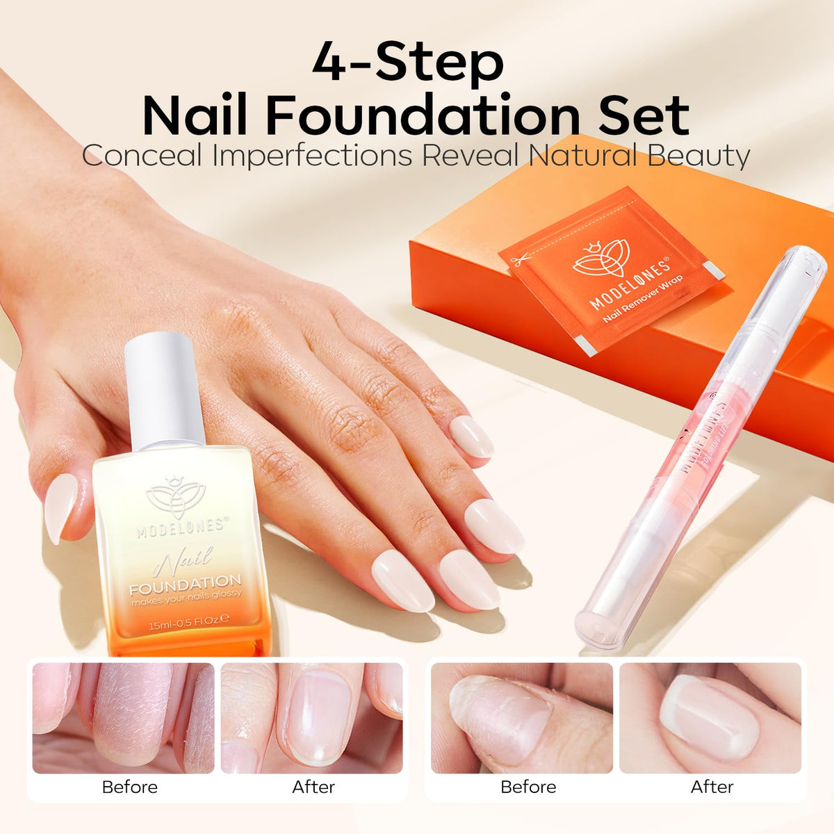 modelones milky white nail strengthener bottle closeup adds sheen