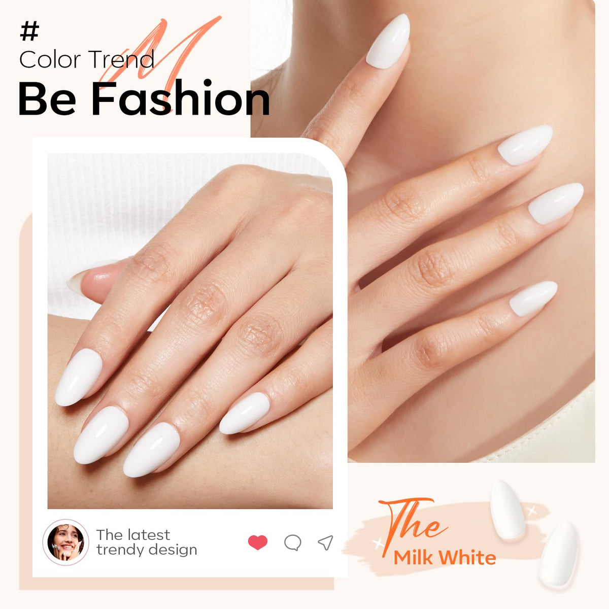 Modelones milky white nail close-up highlighting smooth finish and durability