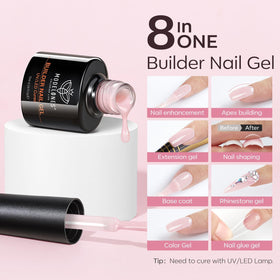modelones before and after nail extension, visible strengthened length benefit