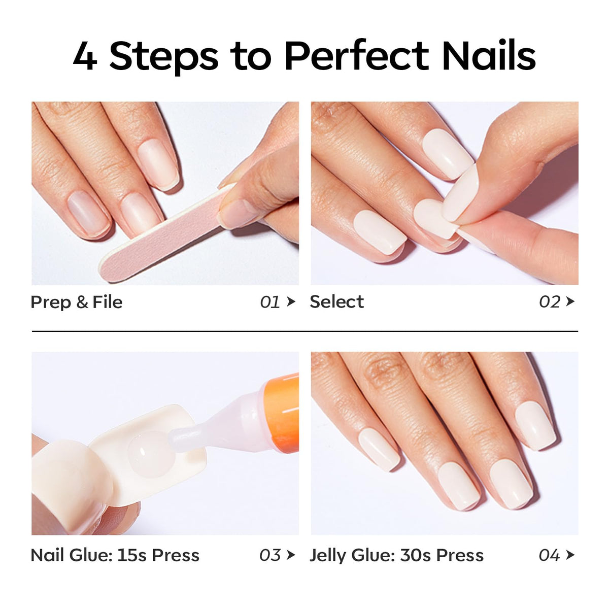 modelones spread of 16 nail sizes demonstrating broad range for better fit on each finger
