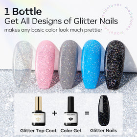 modelones swatch wheel displaying layered sparkles over different base shades