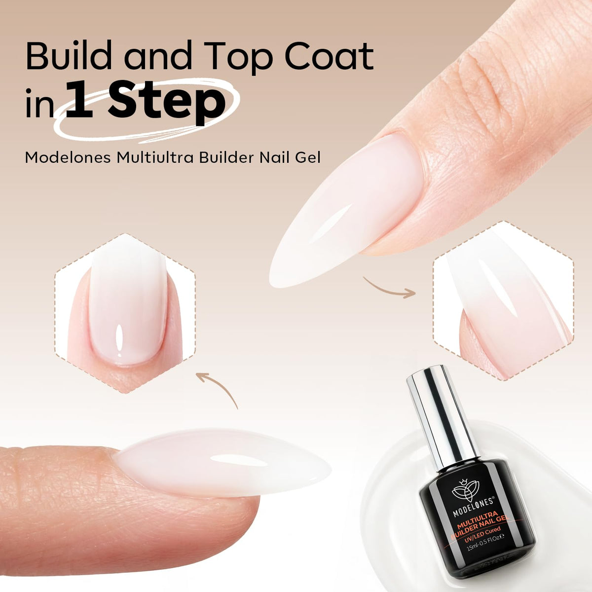 modelones before and after nails showing enhanced shape and glossy finish