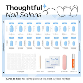 modelones nails arranged by 16 sizes to demonstrate fit range and easy selection