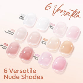 modelones swatched nude and pink shades on fingers demonstrating natural-looking results
