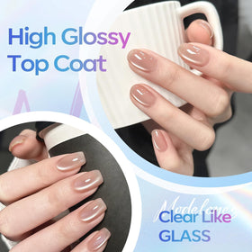 modelones on acrylic nails closeup showing durable glossy protection benefit