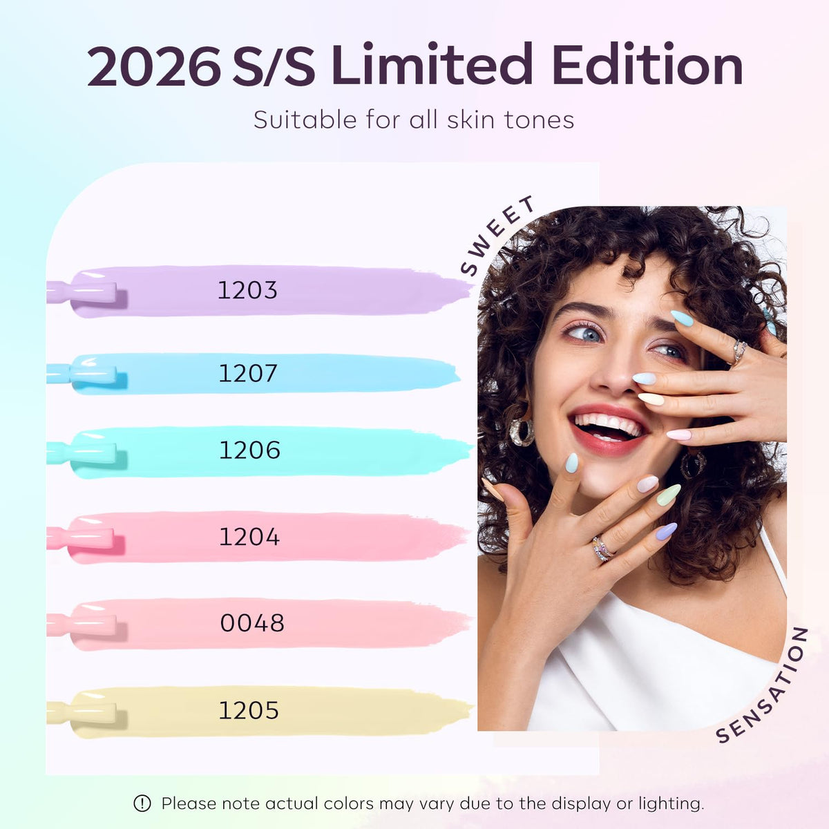 modelones open bottles fanned out showing each pastel shade for quick color choice benefit
