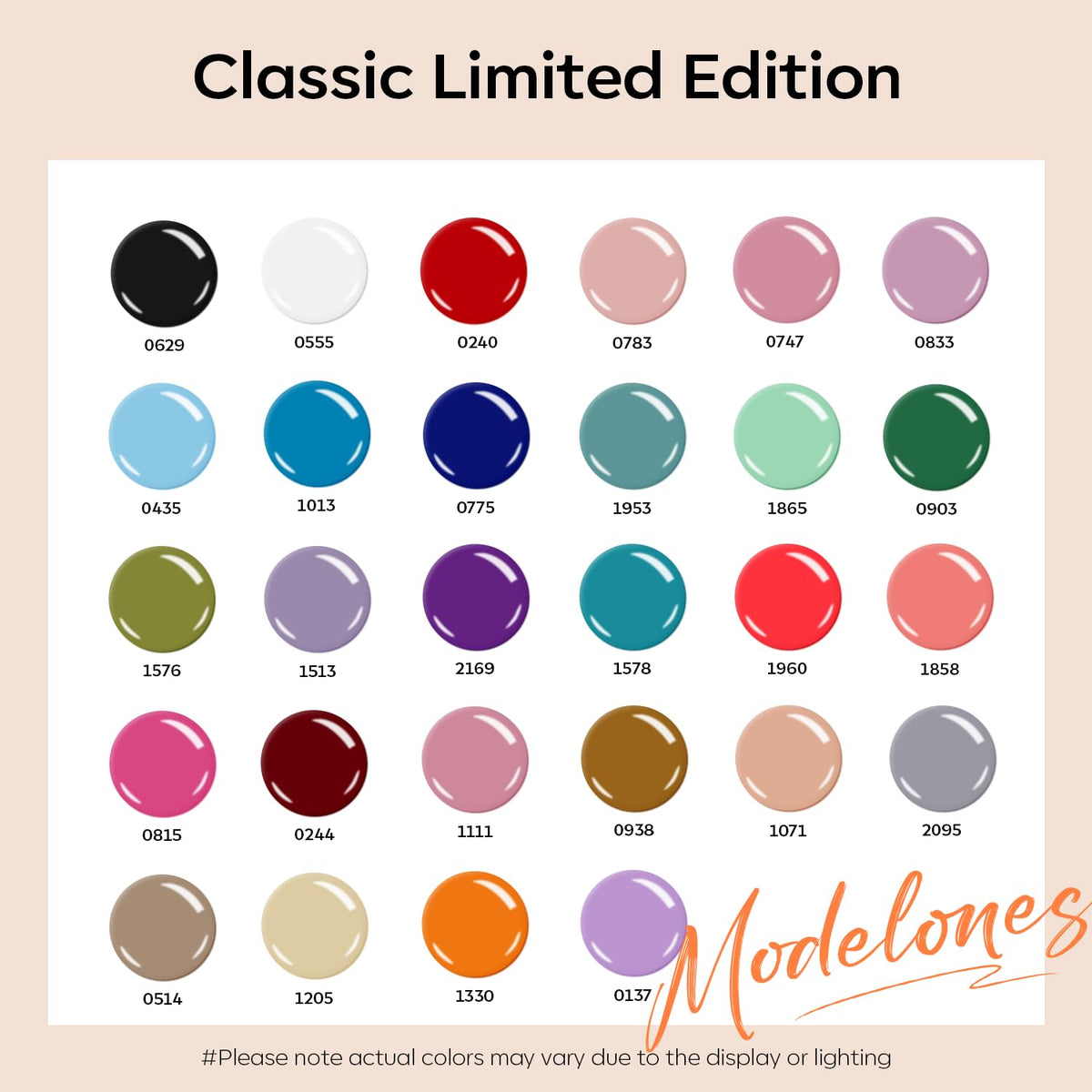 modelones open bottles fan display highlighting 28 color variety for creative looks