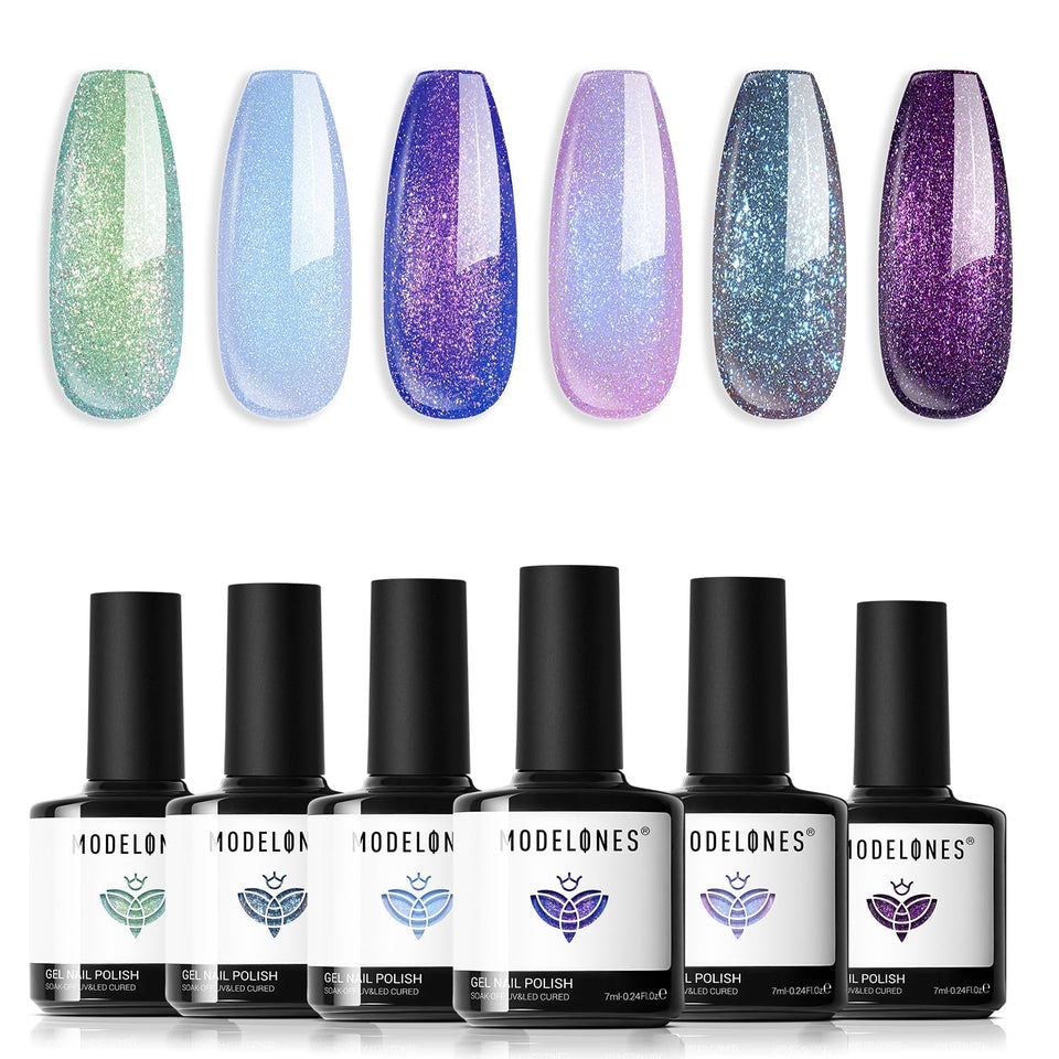 modelones front packaging showing six aurora chameleon bottles and benefits