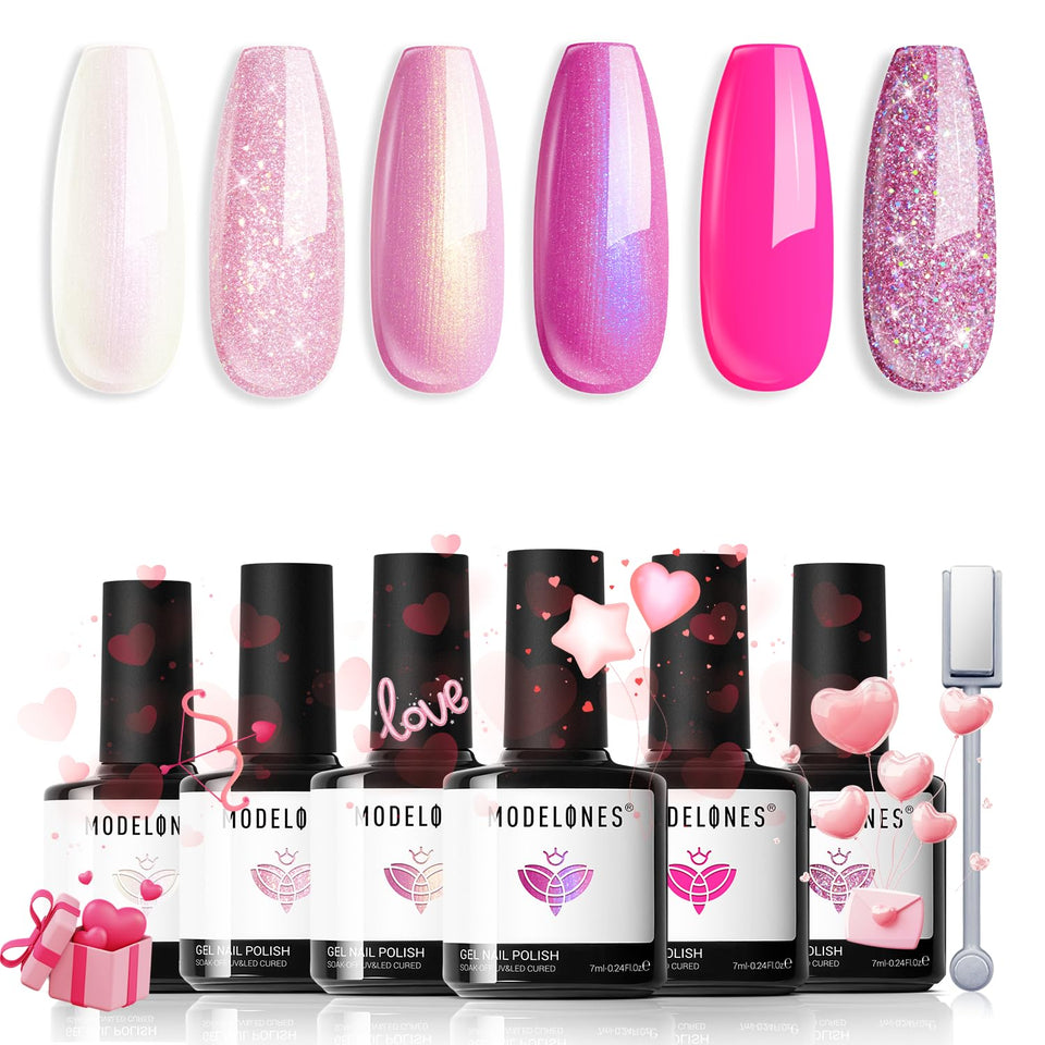 modelones front packaging showing six pink gel bottles and included magnet, quick gift idea