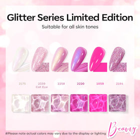 modelones arranged shades display hot pink glitter and shimmer tones, easy shade selection