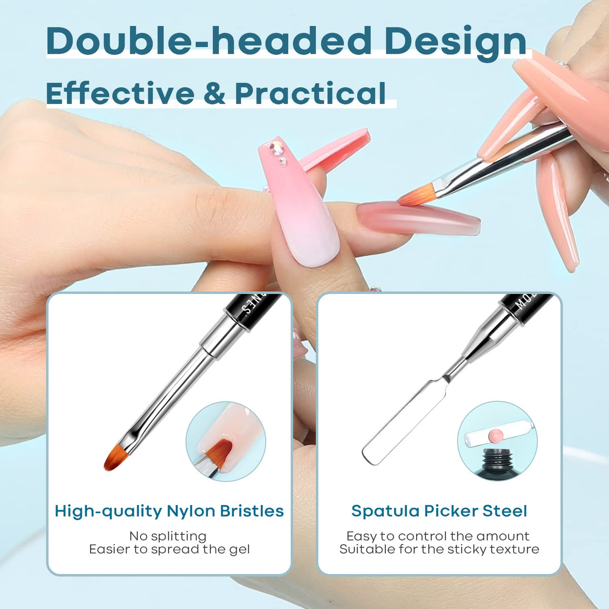 modelones applying poly gel with brush for neater, faster extensions