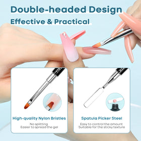 modelones applying poly gel with brush for neater, faster extensions