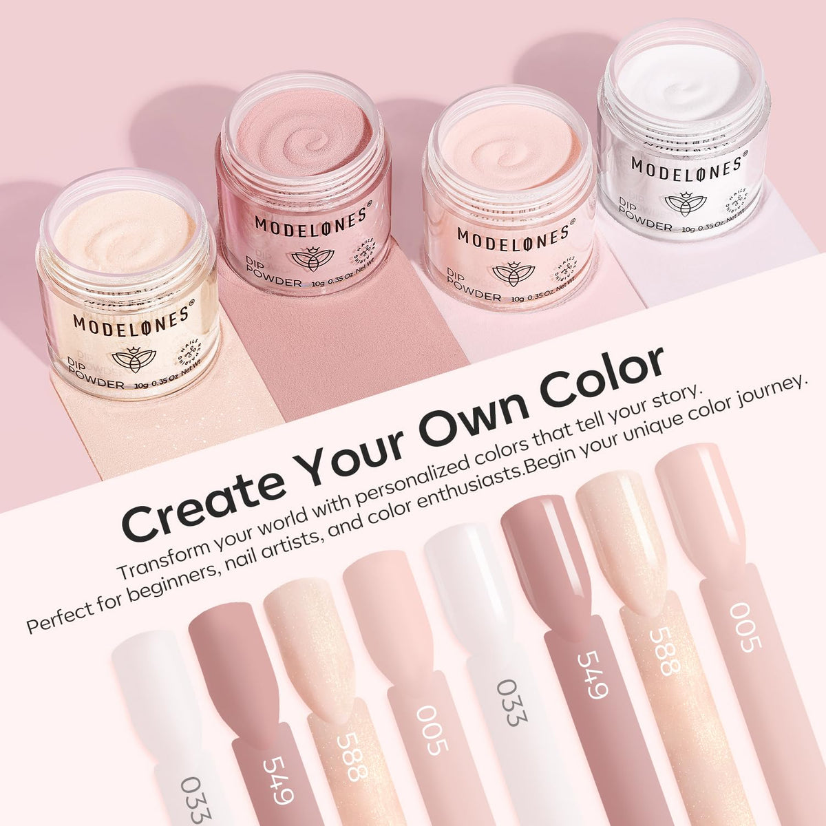 modelones powder color swatches of nude pink pink-brown and beige for wearable looks