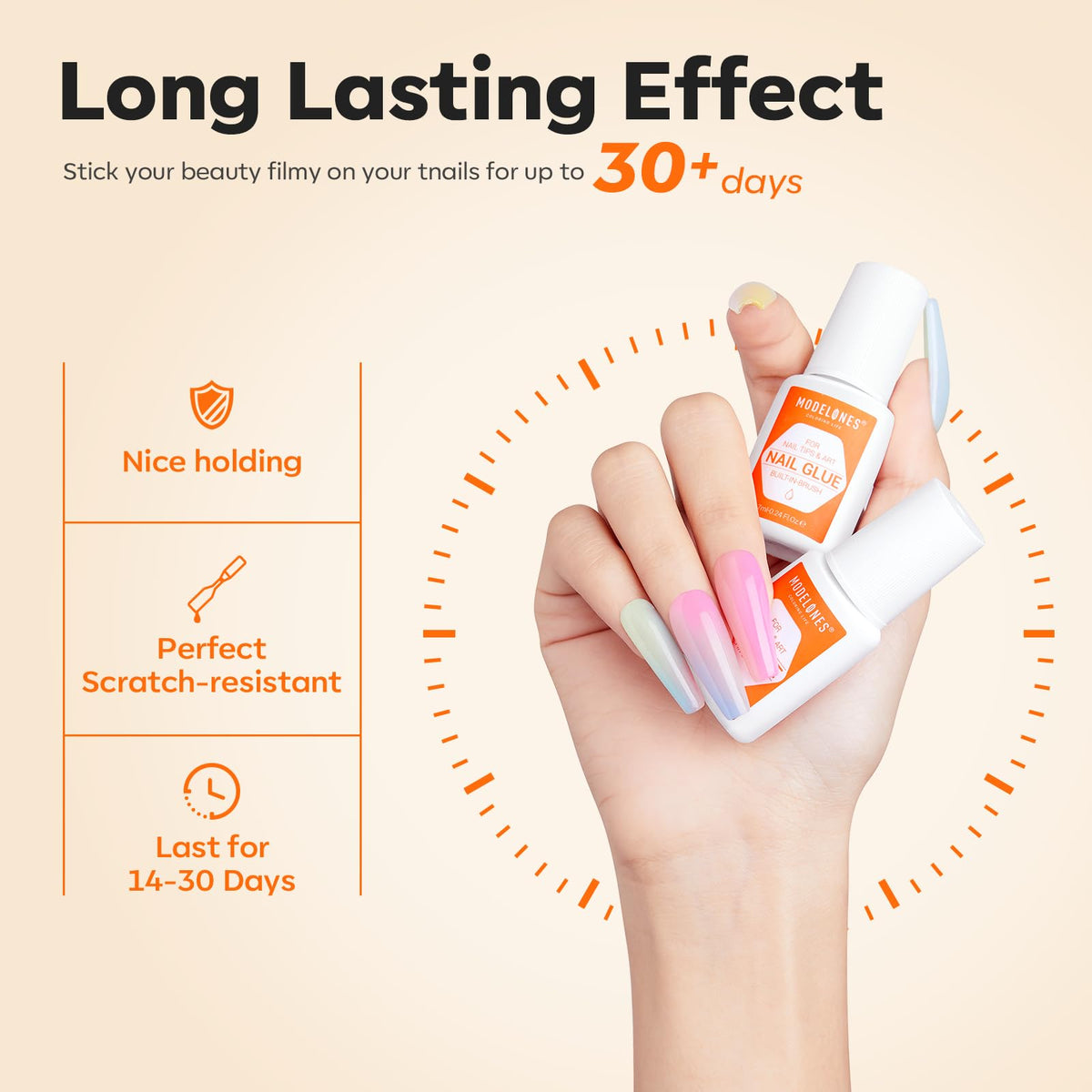 modelones press-on nail application in hand for strong, long-lasting hold