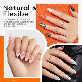 modelones press-on tips applied on hand displaying salon finish