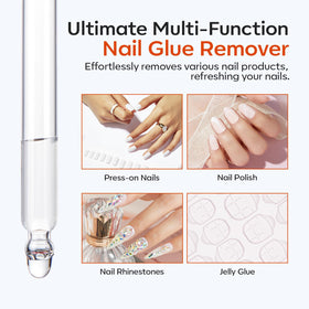 modelones remover in use on press-on nail demonstrating easy two-minute adhesive release