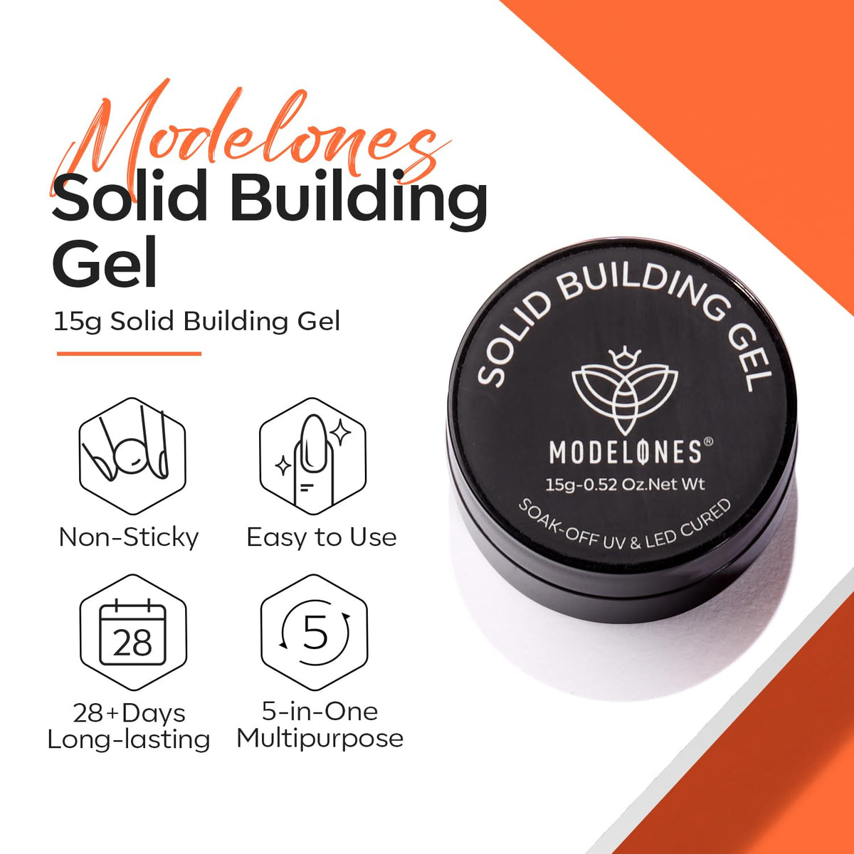 modelones rhinestone-embellished nail created with gel showing benefit strong adhesion