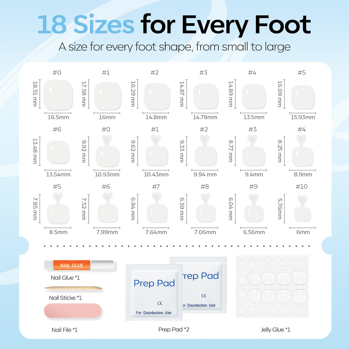 modelones size chart beside toes to show 18 sizes for precise fit