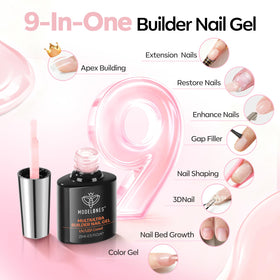 modelones gel bottle next to hand for scale and easy at-home use