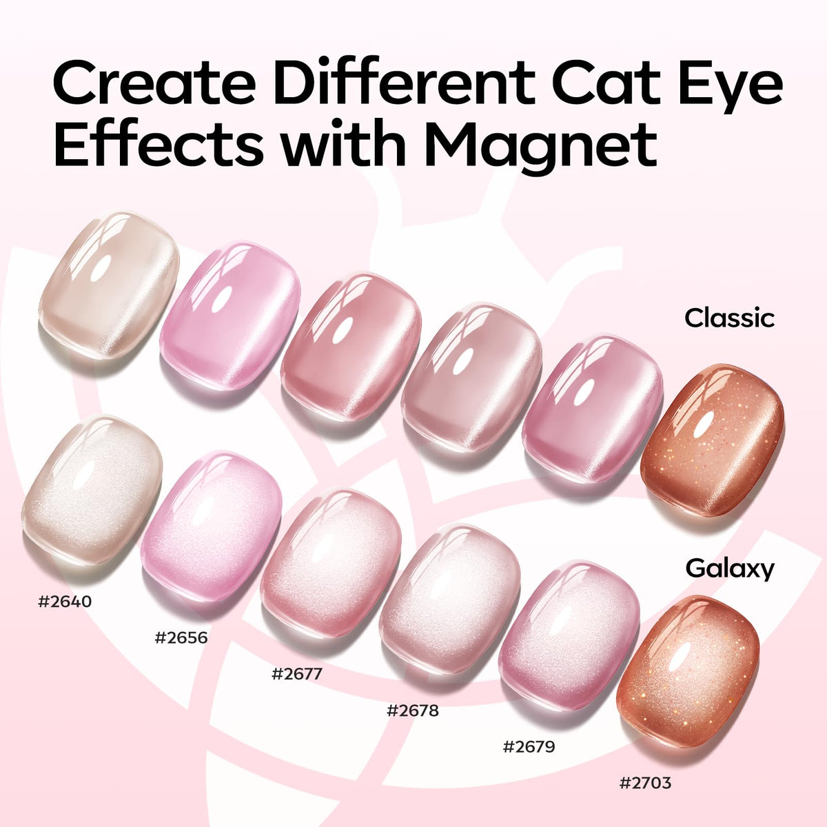 modelones shades lined up demonstrating nude pink, brown and glitter options for versatile manicures