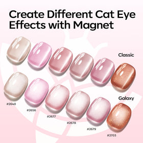 modelones shades lined up demonstrating nude pink, brown and glitter options for versatile manicures