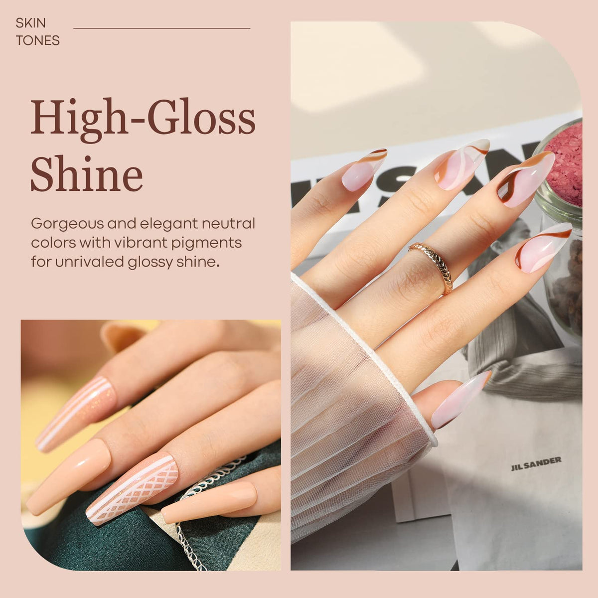 modelones shades painted on fingertips to show true-to-tone scale and wearability
