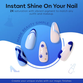 modelones swatch row of six blue shades on white, showing gradient options for nail art