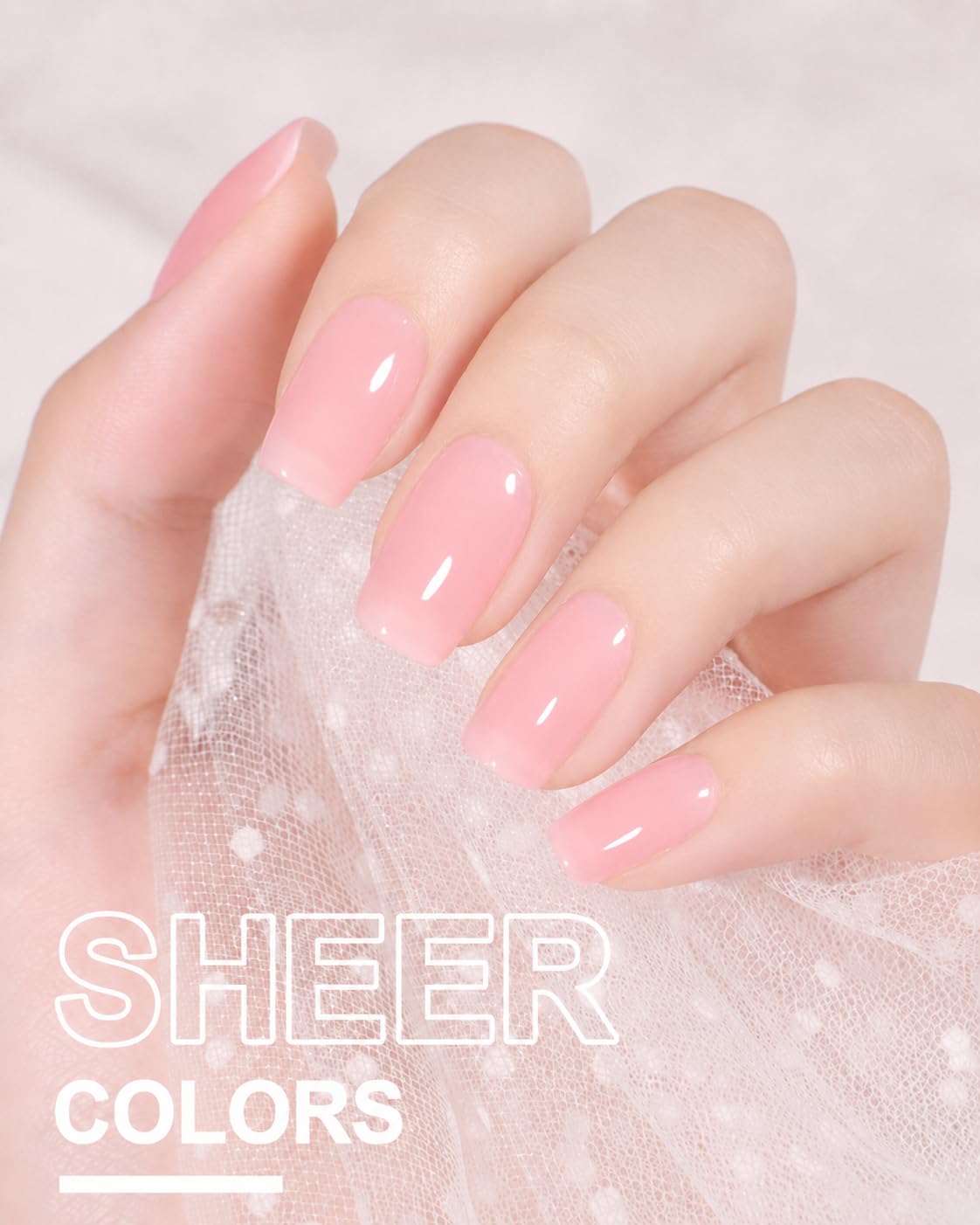 modelones sheer pink on nail closeup smoothing ridges for neat look