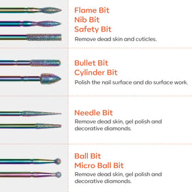 Modelones silicone and brush bits displayed together for polishing and dust removal benefit