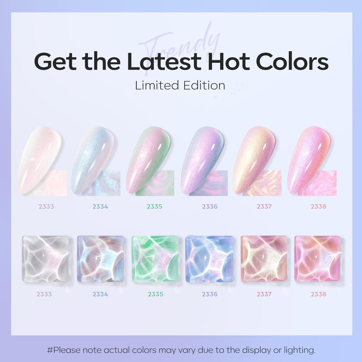 modelones six bottles lined up with swatches showing iridescent shades