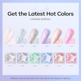 modelones six bottles lined up with swatches showing iridescent shades
