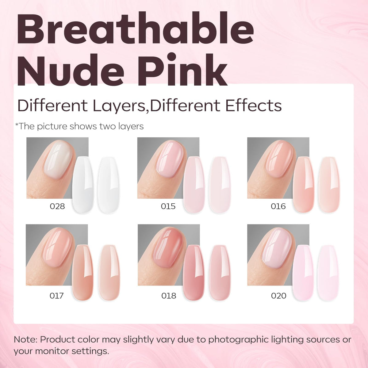modelones six nude pink bottles displayed, easy shade selection benefit