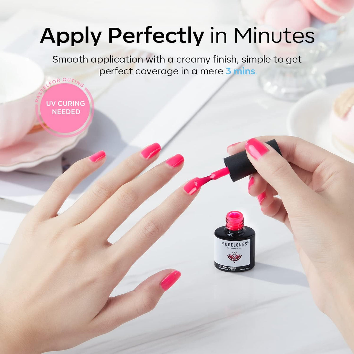 modelones bottle held in hand to show compact size and travel-friendly benefit