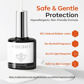 modelones bottle next to a hand for size comparison and portable salon benefit