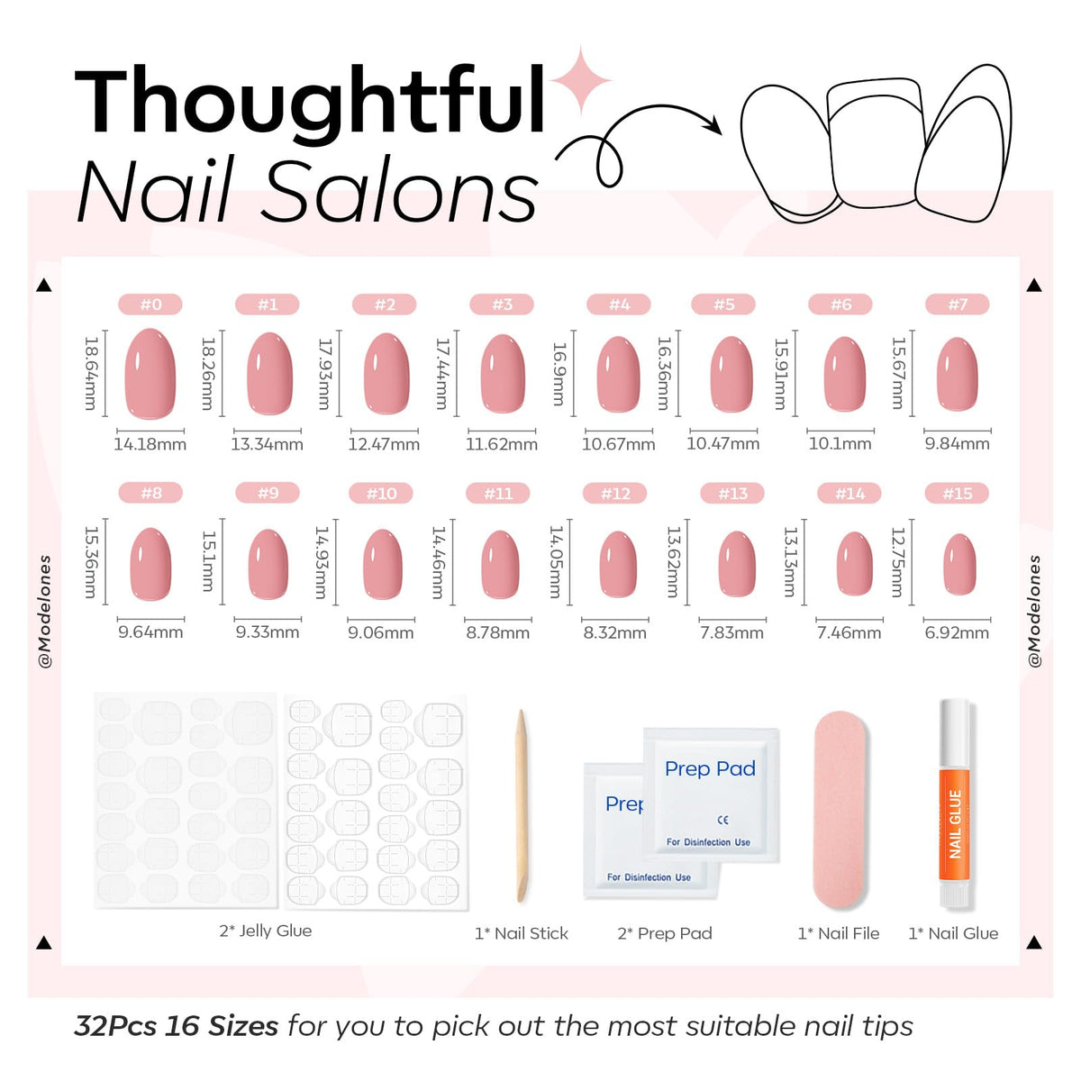modelones press-on nails shown next to a finger for scale, size-fit benefit