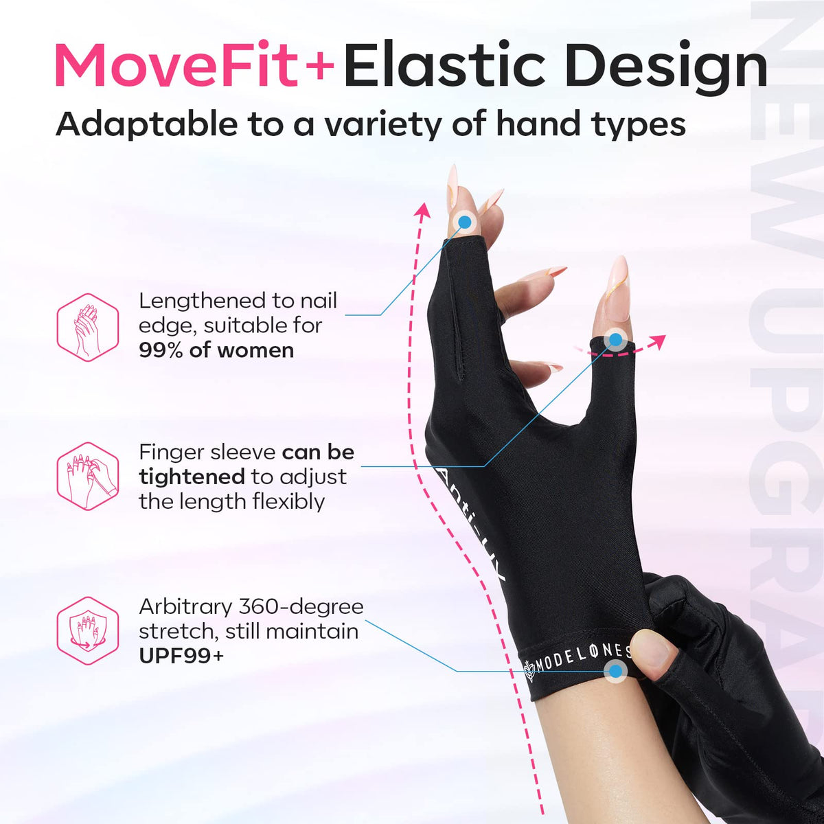 modelones gloves next to ruler showing accurate size and snug fit