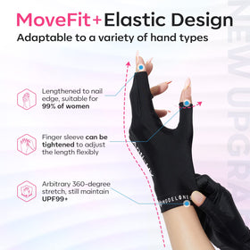 modelones gloves next to ruler showing accurate size and snug fit