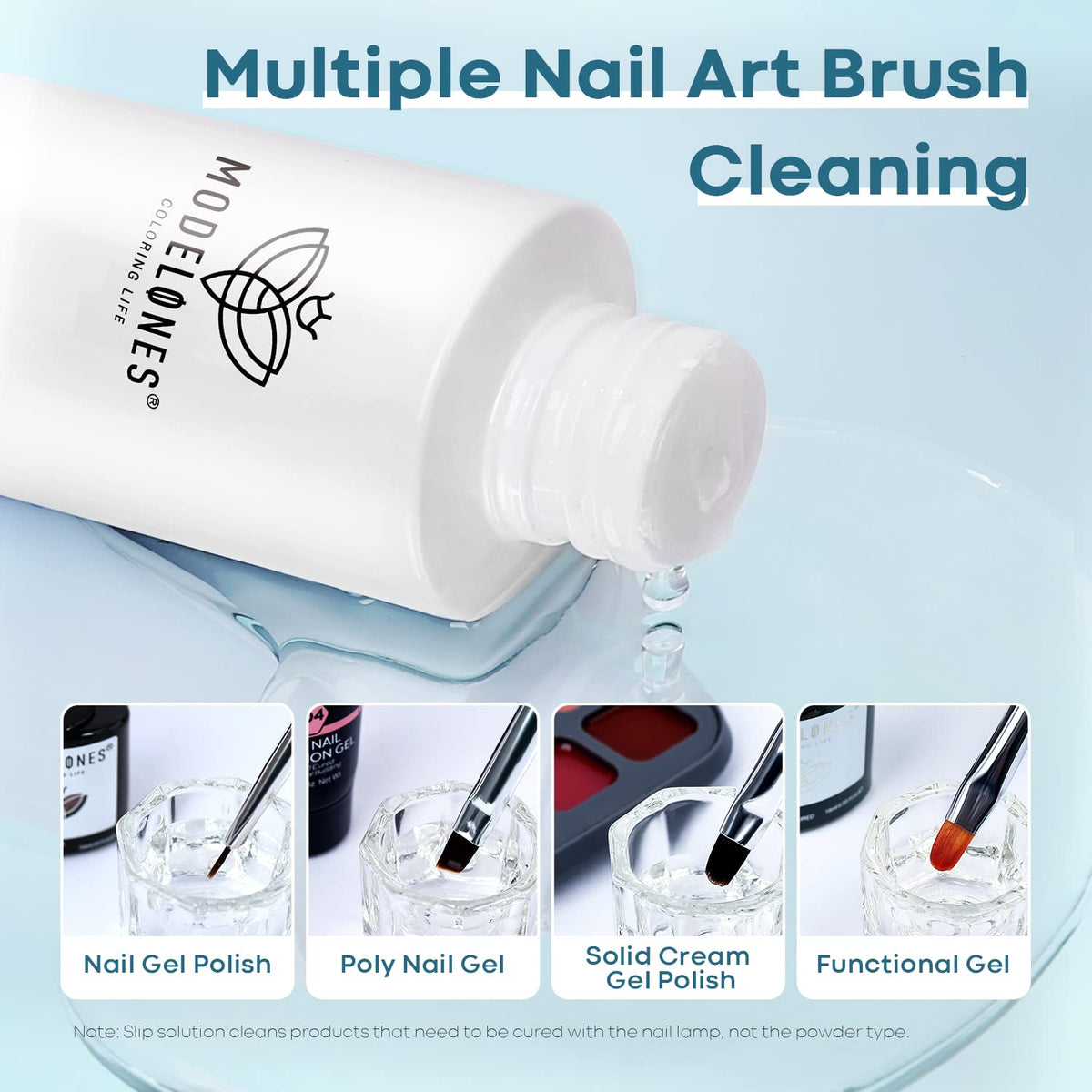 modelones slip solution pouring onto palette for smooth poly gel placement