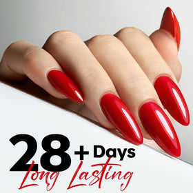 modelones swatch on natural nails displaying true Ferrari red color